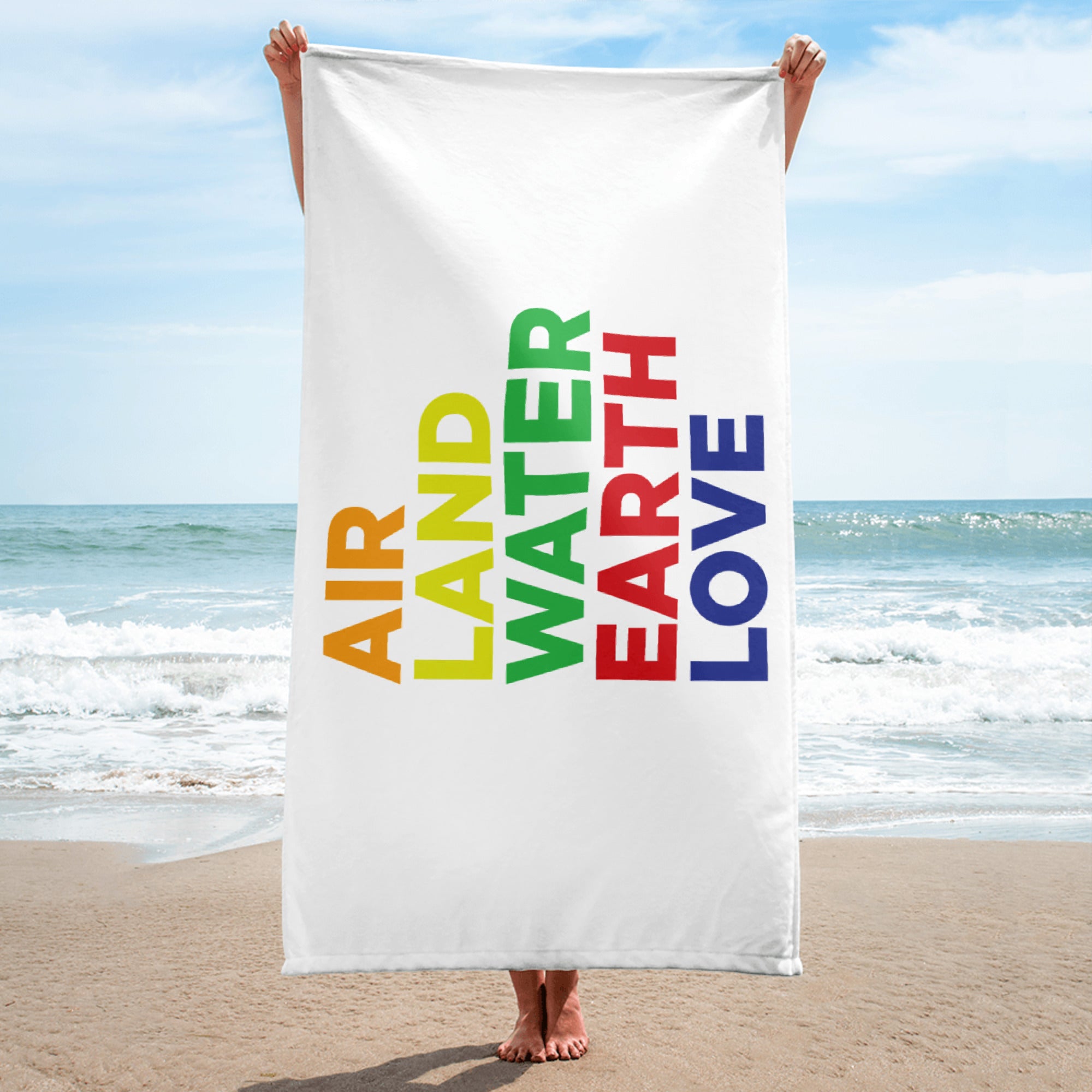 Air Land Water Earth Love Beach Towel Display