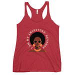 Red tank top with a graphic of a woman's face and text on a white background