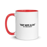 White mug with red handle and interior, featuring 'Keep Hope Alive' quote by Rev. Jesse Jackson.