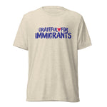 Beige t-shirt with 'Grateful for Immigrants' text on a white background