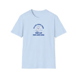 Light blue t-shirt with a graphic and text on a white background